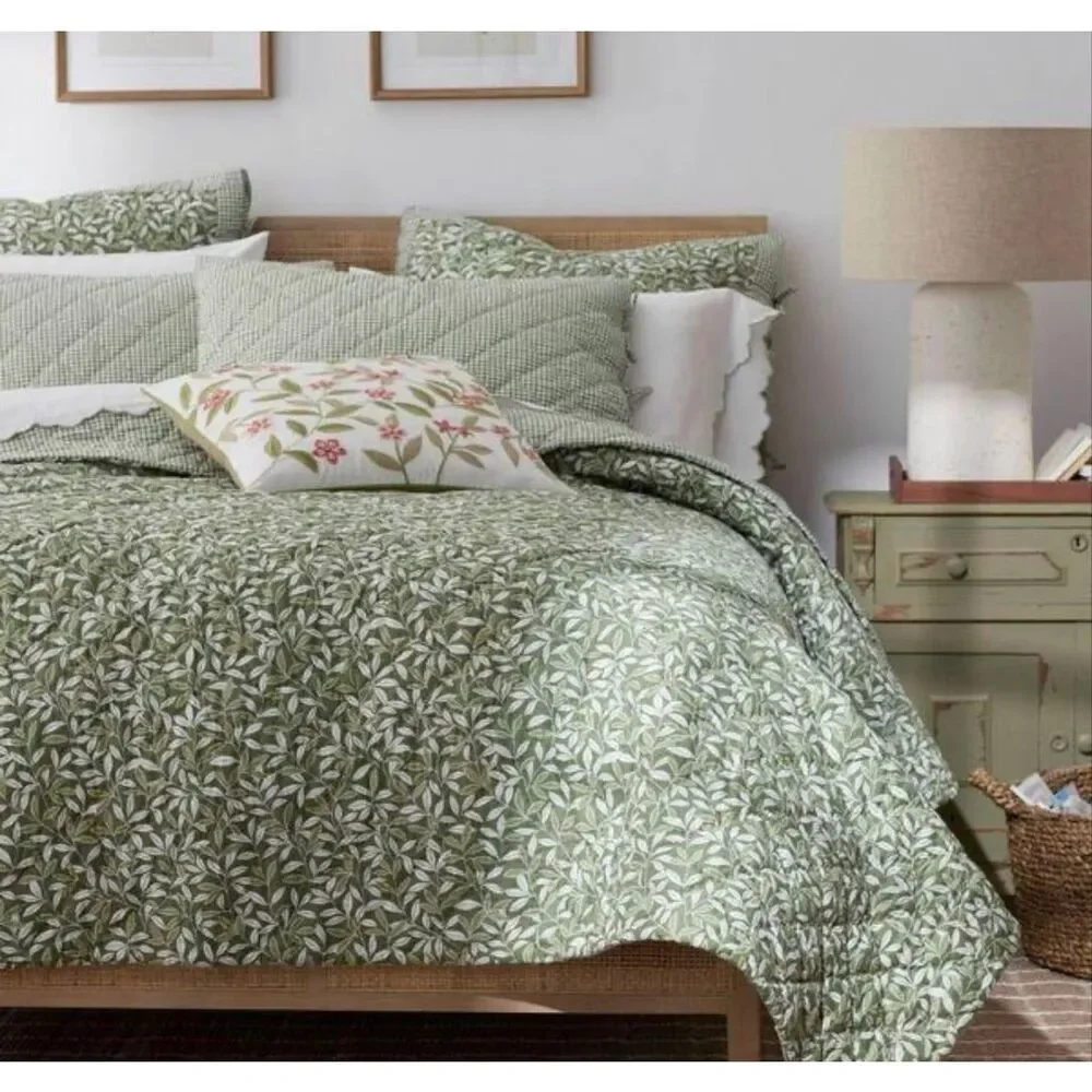 New The Company Store Green Gingham Quilted Cotton Standard Shams (Set of 2)
